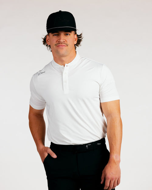 White Cursive Blade Polo